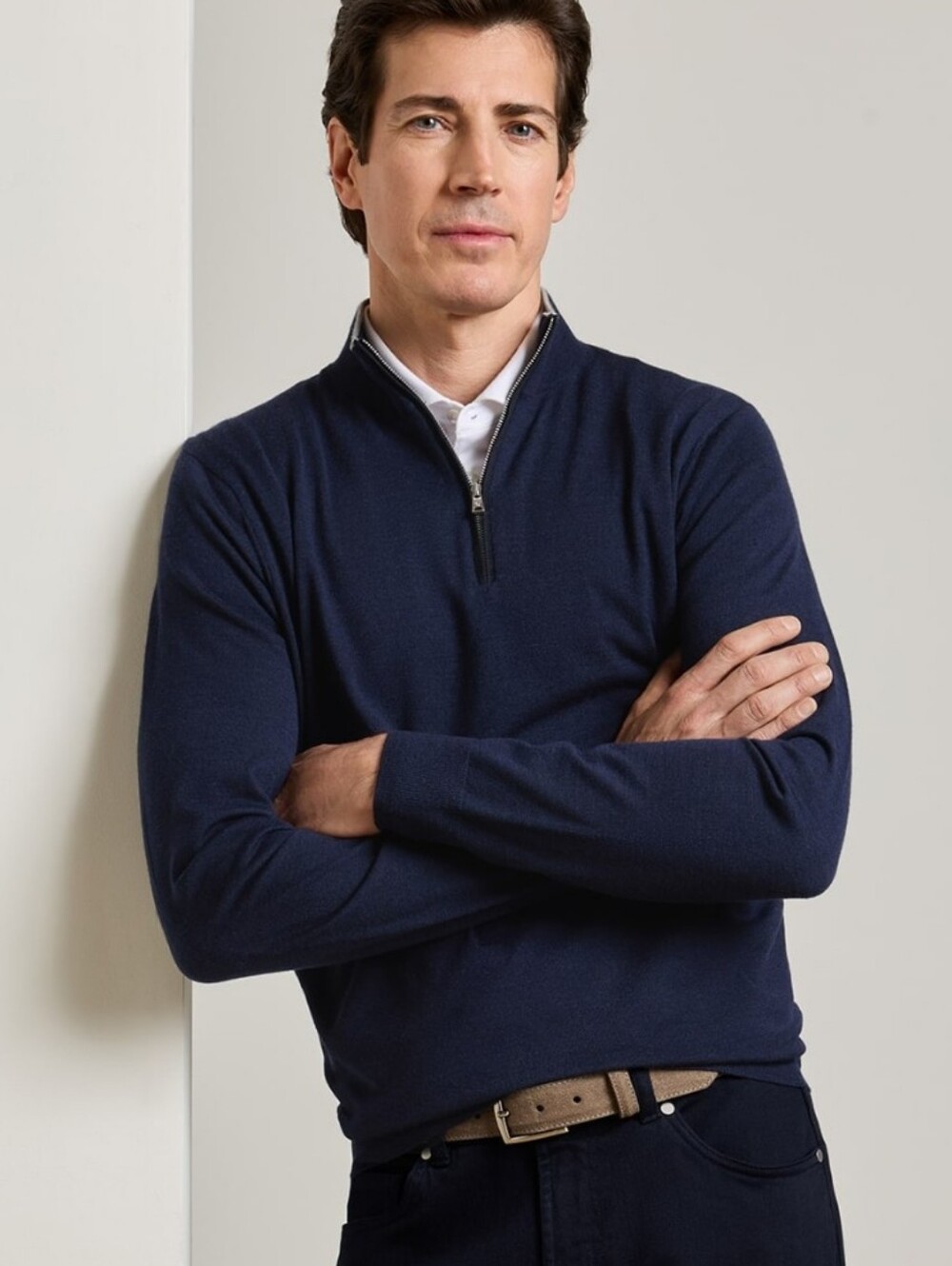 Peter Millar Navy Half-Zip Merino Knit Sweater